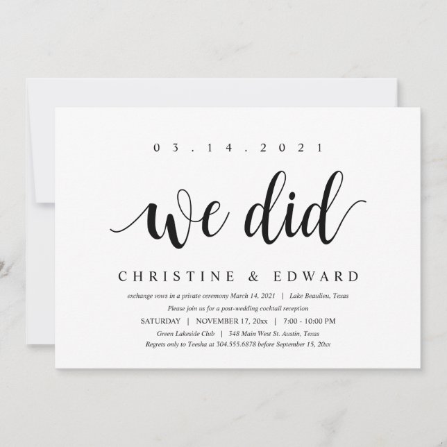 We did, Modern Post Wedding Elopement Invitation (Front)