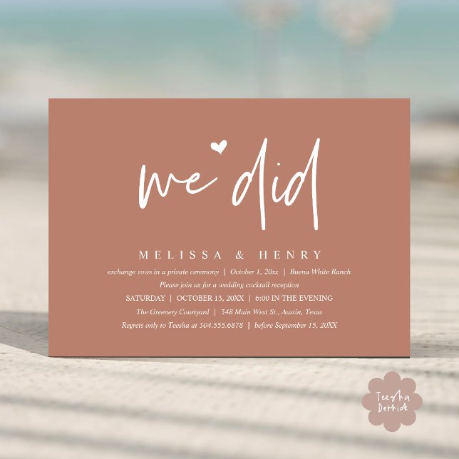 We Did Modern Wedding Elopement Reception Dinner Invitation (We Did Modern Wedding Elopement Reception Dinner Party Invitation Card PDF Terracotta Earthy Brown)