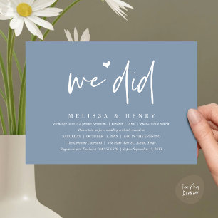 We Did Modern Wedding Elopement Reception Dinner Invitation