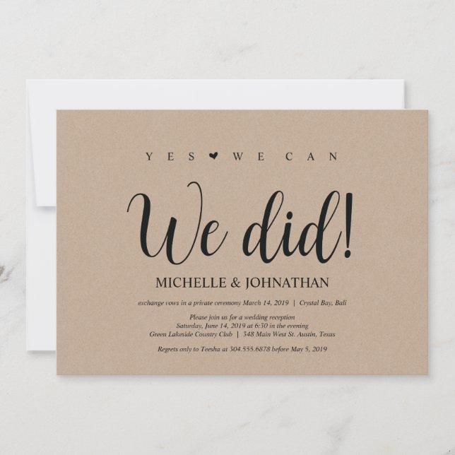 We did, Wedding Elopement Reception Invites (Front)