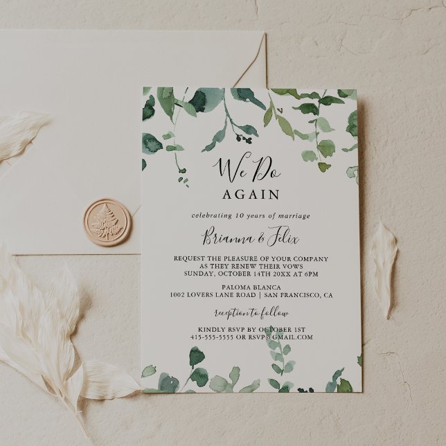 We Do Again Script Green Foliage Vow Renewal  Invitation (Creator Uploaded)