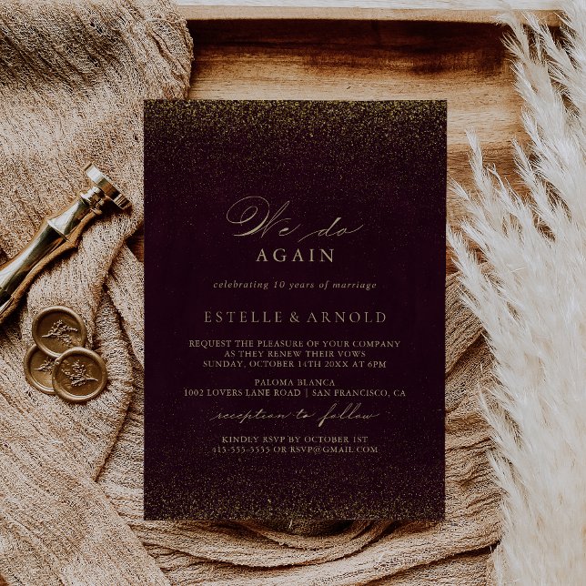 We Do Again Vow Renewal Burgundy Gold Glitter  Invitation (Creator Uploaded)