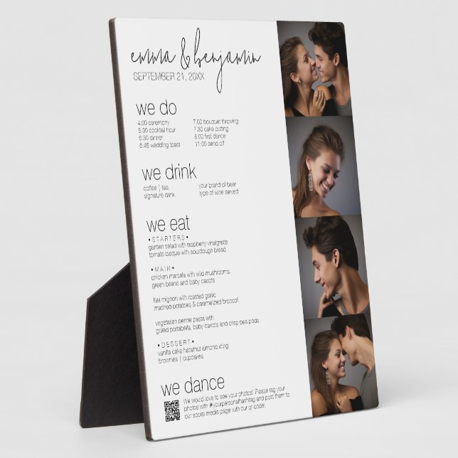 We Do - All In One BW - QR - 4 Photos - Wedding Plaque (Side)
