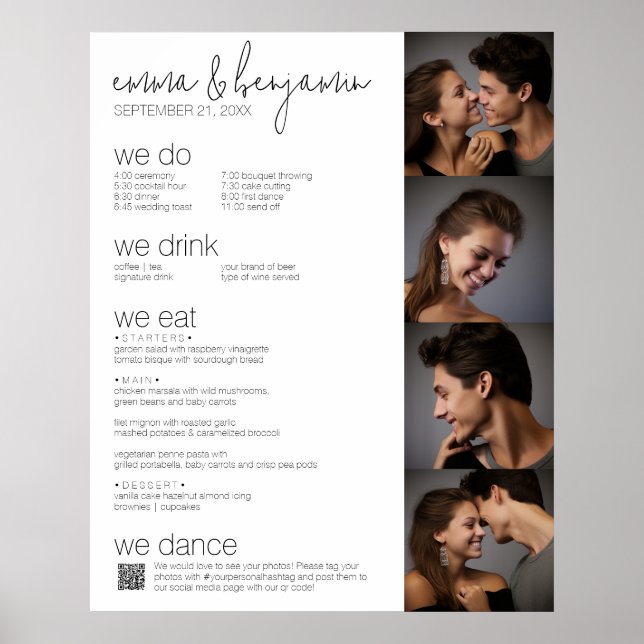 We Do - All In One BW - QR - 4 Photos - Wedding Poster (Front)