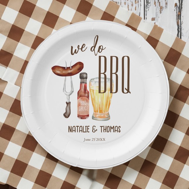 We do BBQ barbecue bridal shower couples shower Paper Plate (We do BBQ barbecue bridal shower couples shower monogrammed Paper Plates personalized table decor)
