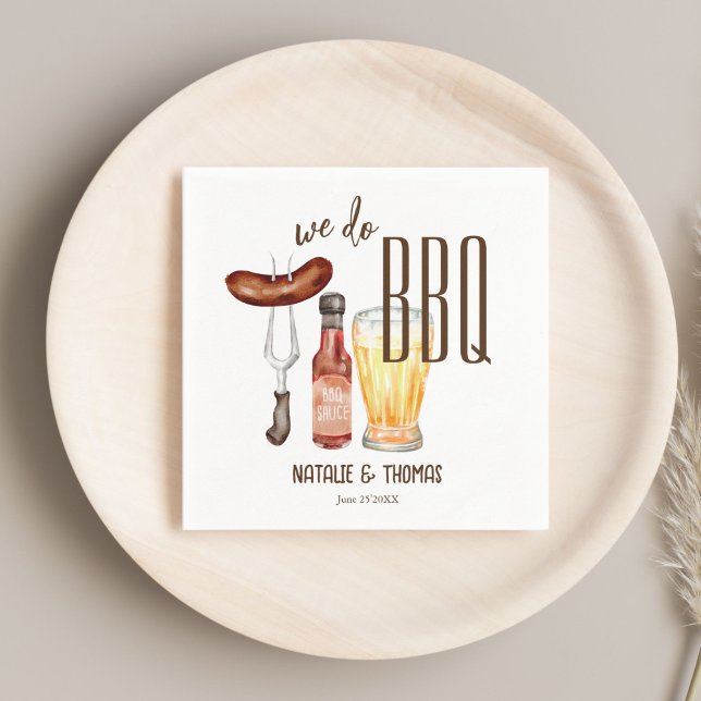 We do BBQ barbecue couples shower customised Napkin (We do BBQ barbecue couples shower monogrammed customized printed Napkins personalized table decor)