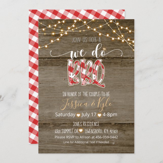 We Do BBQ Invitation - Rustic Gingham (Front/Back)