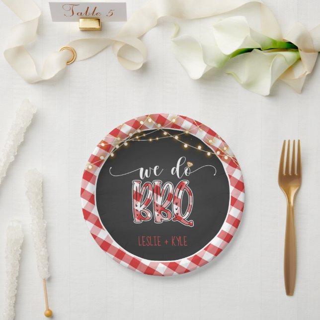 We Do BBQ Paper Plate - Gingham - Custom (Wedding)