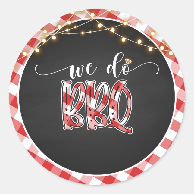 We Do BBQ Round Sticker - Gingham (Front)