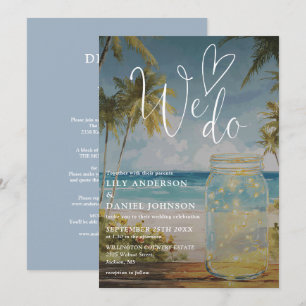 We Do Beach Palm Tree Mason Jar All In One Wedding Invitation