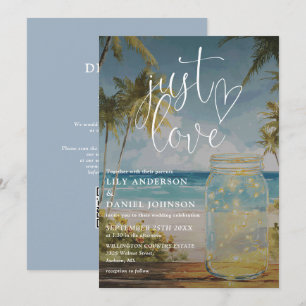We Do Beach Palm Tree Mason Jar QR Code Wedding Invitation