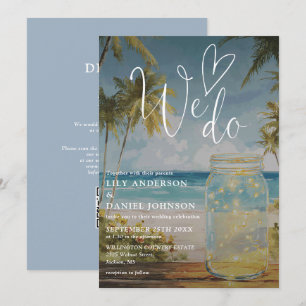 We Do Beach Palm Tree Mason Jar QR Code Wedding Invitation
