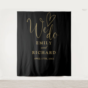 We Do Black And Gold Wedding Photo Backdrop Tapestry