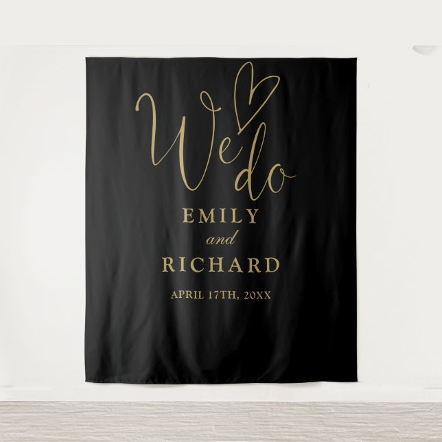 We Do Black And Gold Wedding Photo Backdrop Tapestry (Front)