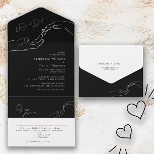 We Do Black and White Modern Wedding All In One Invitation
