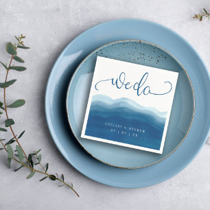 We Do Blue Watercolor Wave Wedding Napkin