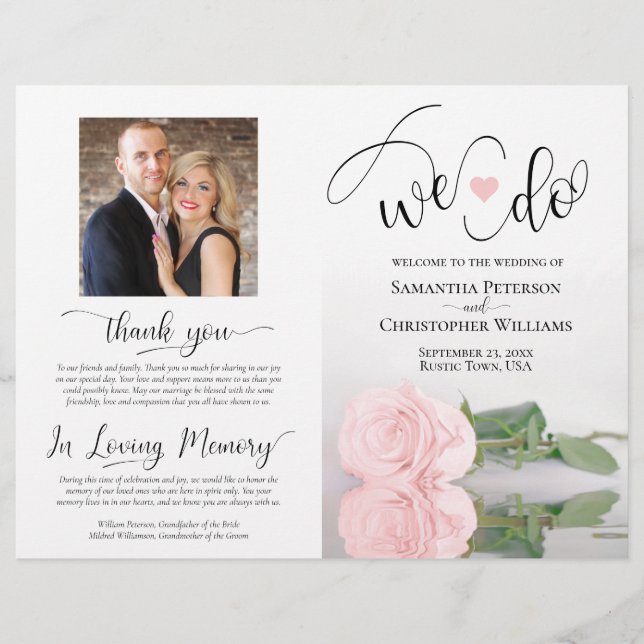 We Do! Blush Pink Rose Modern Wedding Program (Front)