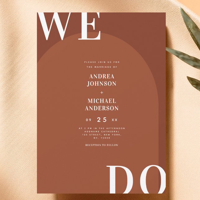 We Do Boho Terracotta Arch Fall Wedding Invitation (Creator Uploaded)