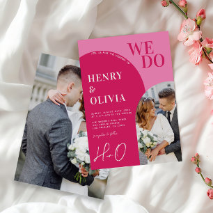 We Do Bold Bright Pink Magenta Arch Photo Wedding Invitation