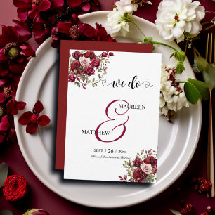 We do! Burgundy Floral Modern Script Wedding Save The Date