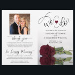 We Do! Burgundy Rose DIY Fold Wedding Program<br><div class="desc">This beautiful wedding program is both modern and elegant. The DIY folded design features modern script lettering on the front reading "we do" with the names of the couple and wedding date/location. There is a photo of a beautiful long-stemmed burgundy, maroon, or wine red rose reflecting in a pool of...</div>