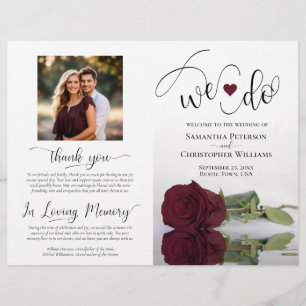 We Do! Burgundy Rose Modern Wedding Program