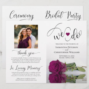 We Do! Cassis Purple Rose Modern Wedding Program