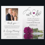 We Do! Cassis Purple Rose Modern Wedding Program<br><div class="desc">This beautiful wedding program is both modern and elegant. The DIY folded design features modern script lettering on the front reading "we do" with the names of the couple and wedding date/location. There is a photo of a beautiful long-stemmed cassis purple, magenta, or berry colored rose reflecting in a pool...</div>