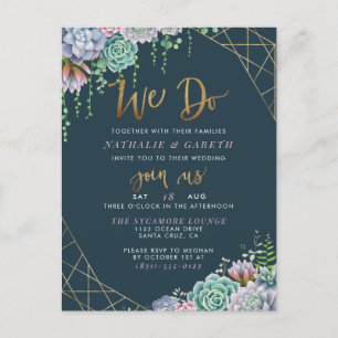 We Do Chic Gold Script Stylish Botanical Wedding Invitation Postcard
