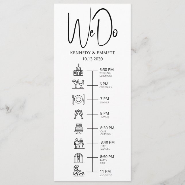 We Do Church Wedding Day Timeline Flat Program Programme (Front)
