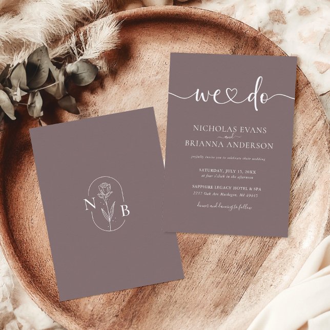 We Do Cinnamon Slate Minimalist Wedding Monogram Invitation (Creator Uploaded)