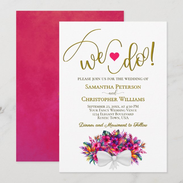 We Do! Colourful Tropical Floral Bouquet Wedding Invitation (Front/Back)