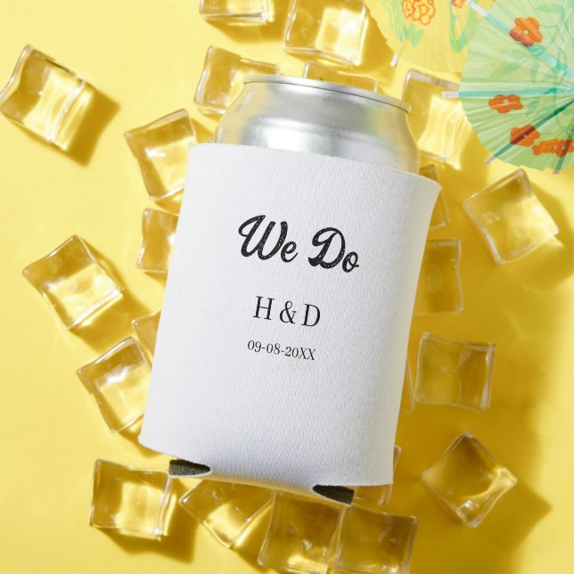 WE DO COUPLE NAME LETTER WEDDING DATE SIMPLE CAN COOLER (In Situ Summer)