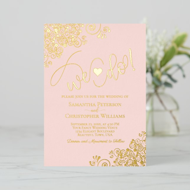 We Do! Cute Modern Wedding Blush Pink & Gold (Standing Front)