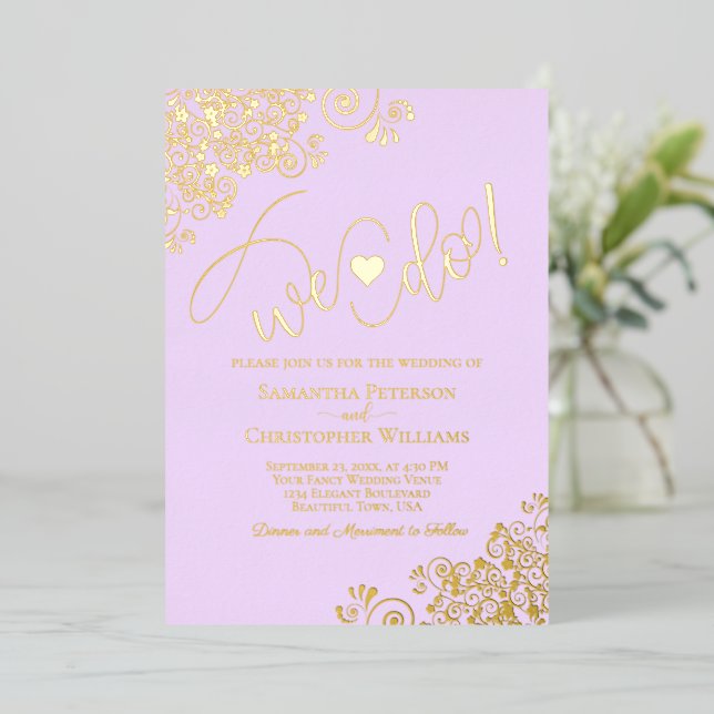 We Do! Cute Modern Wedding Lilac Purple & Gold (Standing Front)