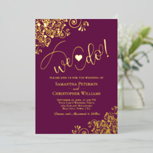 We Do! Cute Modern Wedding Magenta Plum & Gold