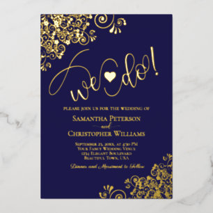 We Do! Cute Modern Wedding Navy Blue & Gold