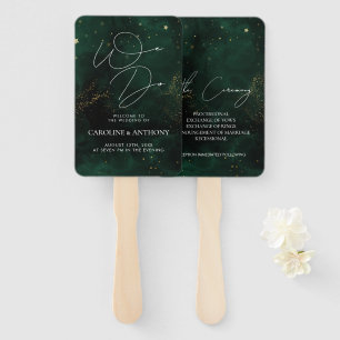 We Do Dark Green Magical Gold Wedding Hand Fan