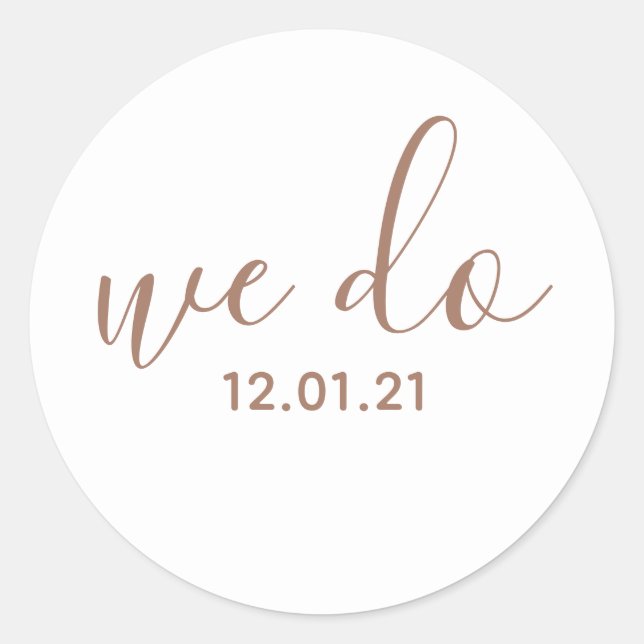 We Do Dated Wedding Envelope Mocha Brown Sticker (Front)