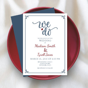 "We do" Dusty Blue & Red Wedding Invitation