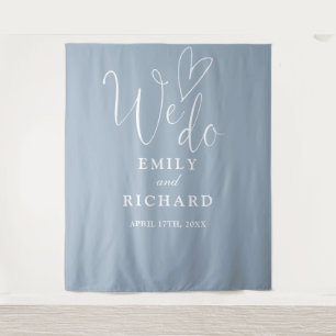 We Do Dusty Blue Wedding Photo Backdrop Tapestry