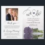 We Do! Dusty Purple Rose Modern Wedding Program<br><div class="desc">This beautiful wedding program is both modern and elegant. The DIY folded design features modern script lettering on the front reading "we do" with the names of the couple and wedding date/location. There is a photo of a beautiful long-stemmed dusty purple colored rose reflecting in a pool of water with...</div>