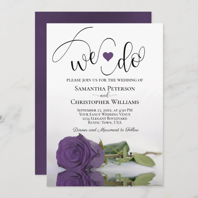 We Do! Elegant Amethyst Purple Rose Chic Wedding Invitation (Front/Back)