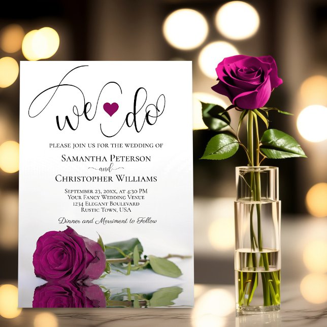 We Do Elegant Cassis Magenta Rose Romantic Wedding Invitation (In Situ with Rose)