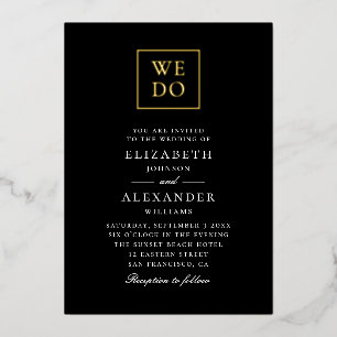 We Do. Elegant classic black gold simple wedding