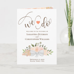 We Do! Elegant Coral Peach Boho Roses Wedding Programme