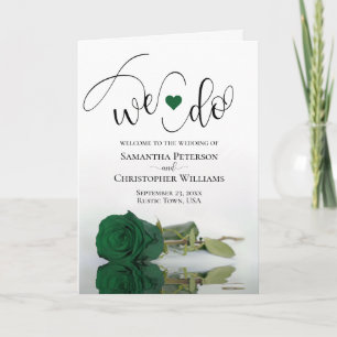 We Do Elegant Emerald Green Rose Wedding Programme