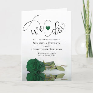 We Do Elegant Emerald Green Rose Wedding Programme
