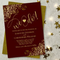We Do! Elegant Frilly Auburn Brown & Gold Wedding
