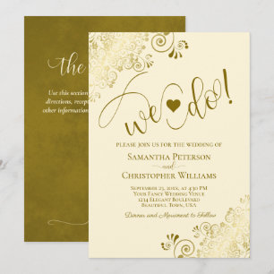 We Do! Elegant Gold & Cream w/ Details Wedding Invitation
